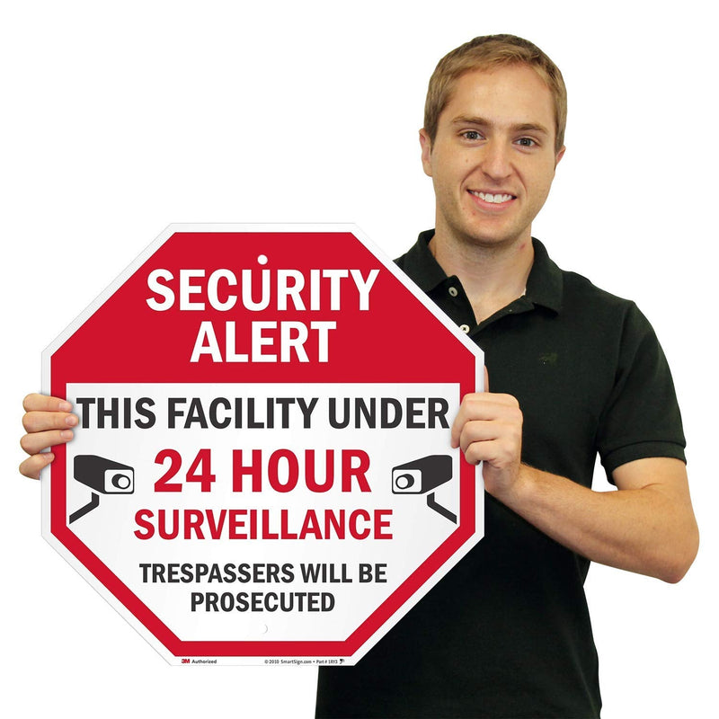 SmartSign "Security Alert - Facility Under 24 Hours Surveillance" Sign | 18" x 18" 3M Engineer Grade Reflective Aluminum