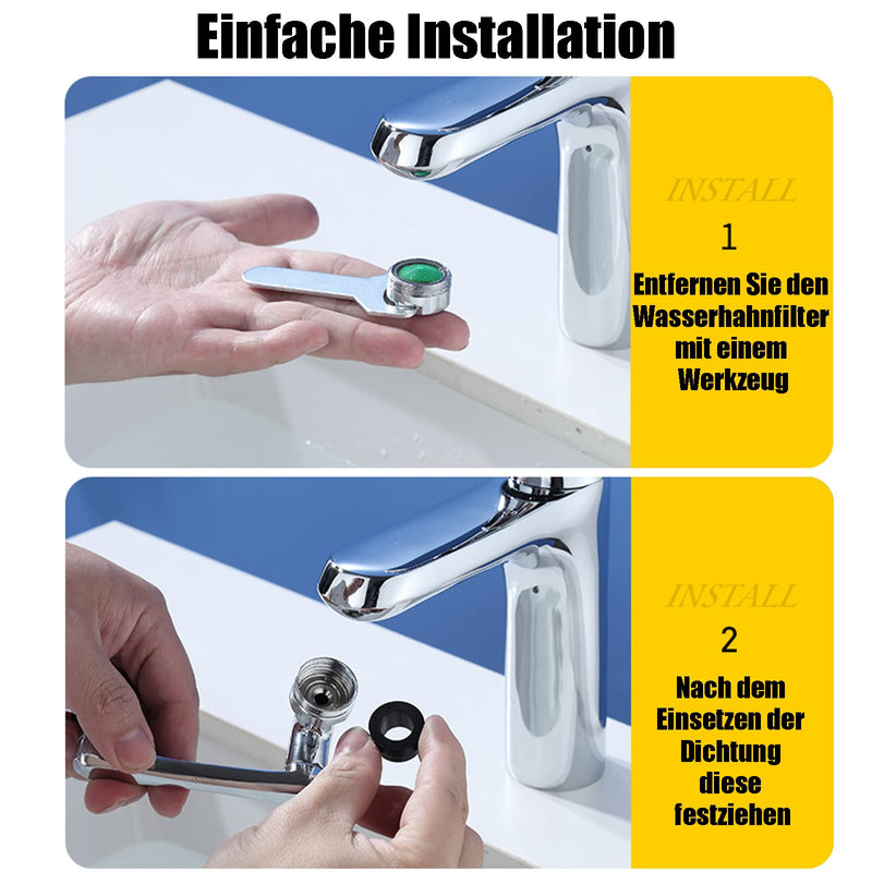 [Australia - AusPower] - 1080 Degree Rotating Multifunctional Extension Tap, Yrakozin Tap Attachment with 2-Way Adjustable Aerator for Kitchen Bathroom, 1440° Tap Extension with Aerators - Silver Messing + Silikon 