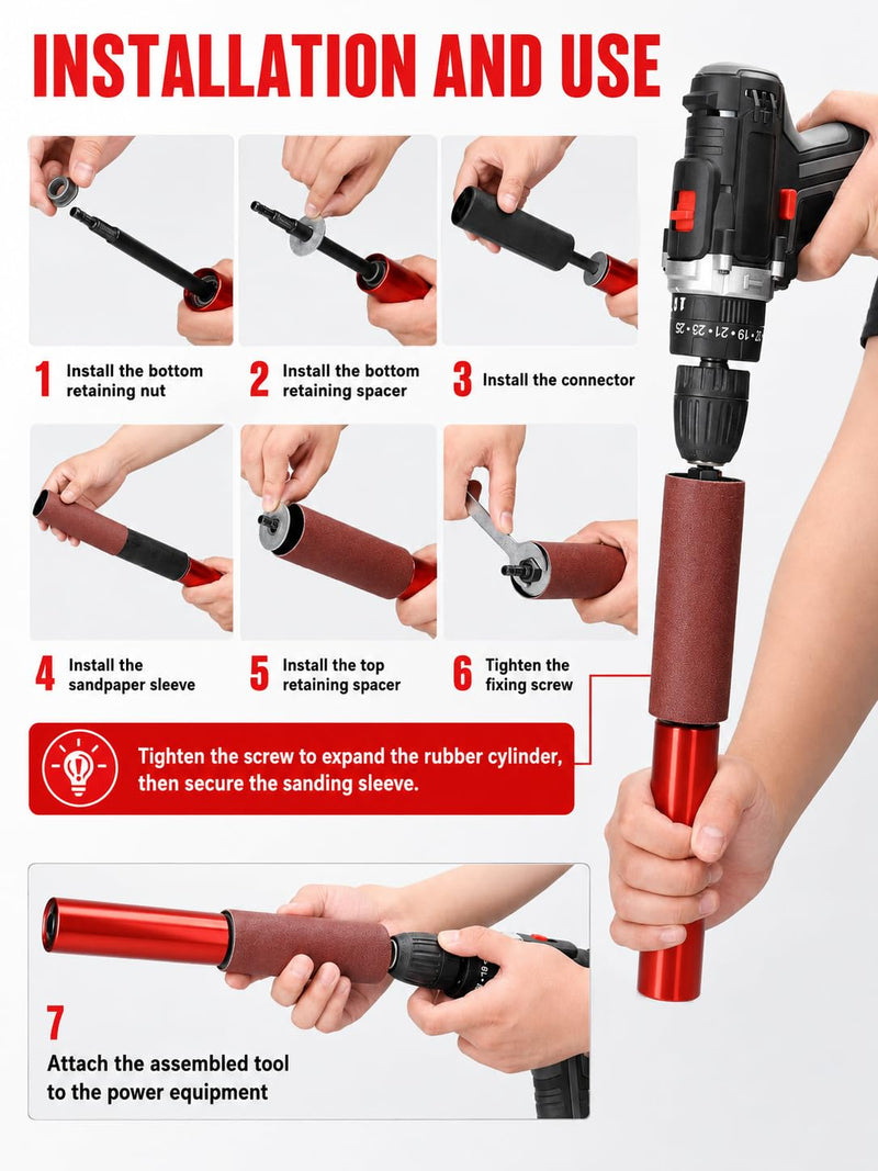 Spindle Sander Adapter, 3/8 Inch Rubber Sanding Drum, Sanding Sleeves Sanding Rollers Accessories for Grinding and Polishing Curves, Surface, Contouring, Material Removal