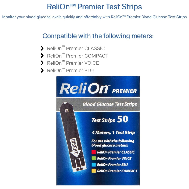 [Australia - AusPower] - ReliOn Premier Blood Glucose Test Strips | Blood Glucose Test Strips | Test Strips for Diabetes | Blood Sugar Test Strips | Diabetic Test Strips | Reli On Premier Test Strips 50 Count + STS Sticker. 