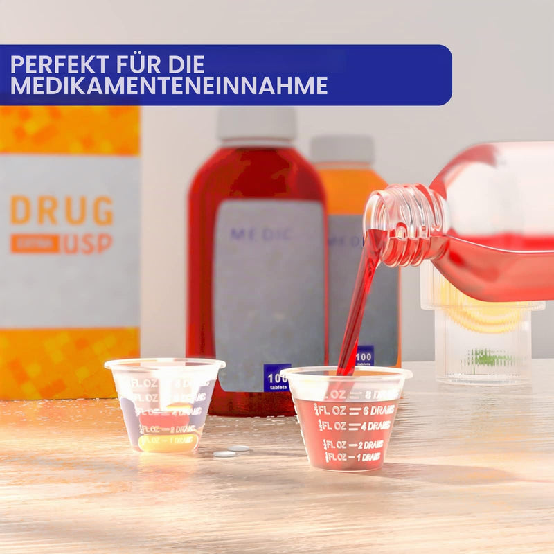 ReliMedPro Pack of 100 Medicine Measuring Cups 1oz (30ml) - Made of Clear Polypropylene with Measuring Scales for Liquid Medication, Resin, Paint & Pills