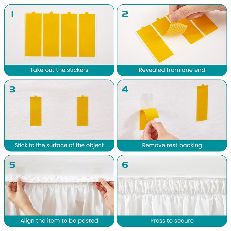 Vocander Versatile Bed Skirt Clips & Holders - Strong Double Sided Tape for Bed Skirts, Sofa Covers, Rugs, Tablecloths, Posters (Semi-Transparent, 10 Sheets, 40 Strips Total)
