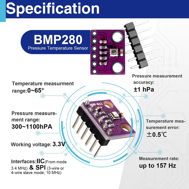 [Australia - AusPower] - 6PCS 3.3V Sensor Module for BMP280 Atmospheric Pressure Sensors Arduino‑Compatible I2C/SPI 