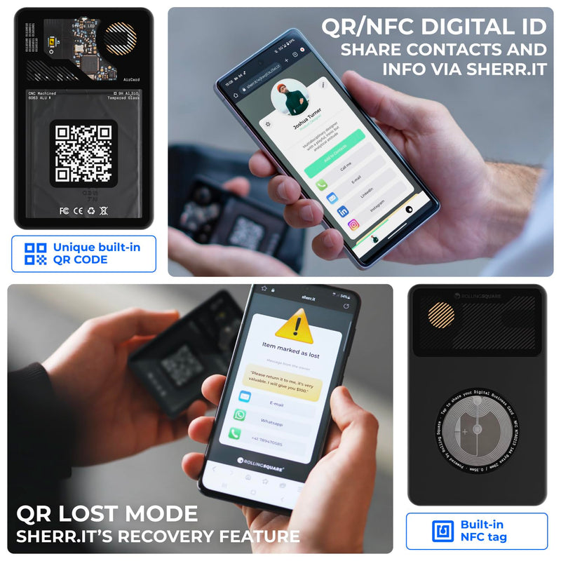 [Australia - AusPower] - Rolling Square Aircard Wallet Tracker - Bluetooth Wallet Finder Find My Network Compatible with Business Card Feature NFC/QR Code - 0.09in Slim 