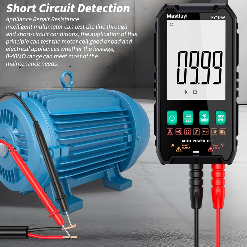 [Australia - AusPower] - Multimeter Digital, Multi Tester NCV, Compact Intelligent Electrical Tester, Auto-Ranging, Overload Protection, True RMS 4000, Backlit LCD, AC/DC Current/Voltage, Continuity, Frequency [ FY106A ] 