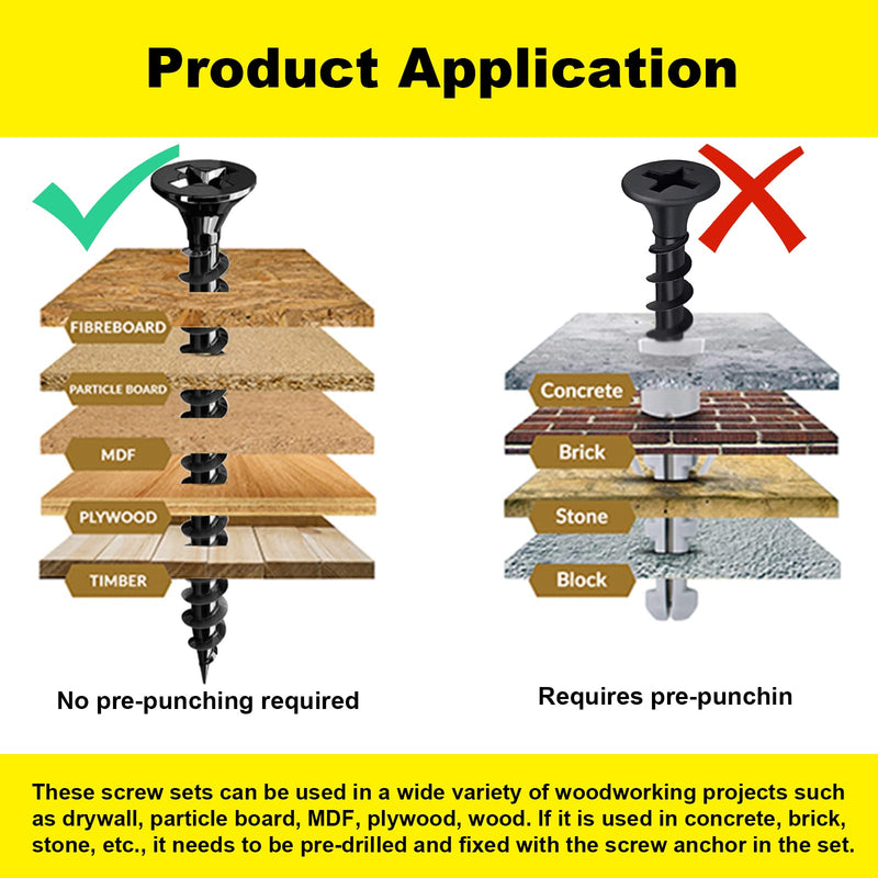 [Australia - AusPower] - 400 pcs Wood Screws, Drywall Screws, Cabinet Screws, Coarse Tooth Drywall Screws, Phillips Flat Head Self-Tapping Screws for Various Woodworking Repairs and DIY Projects #6 x 1''(25 mm) #6x1''-400Pcs 