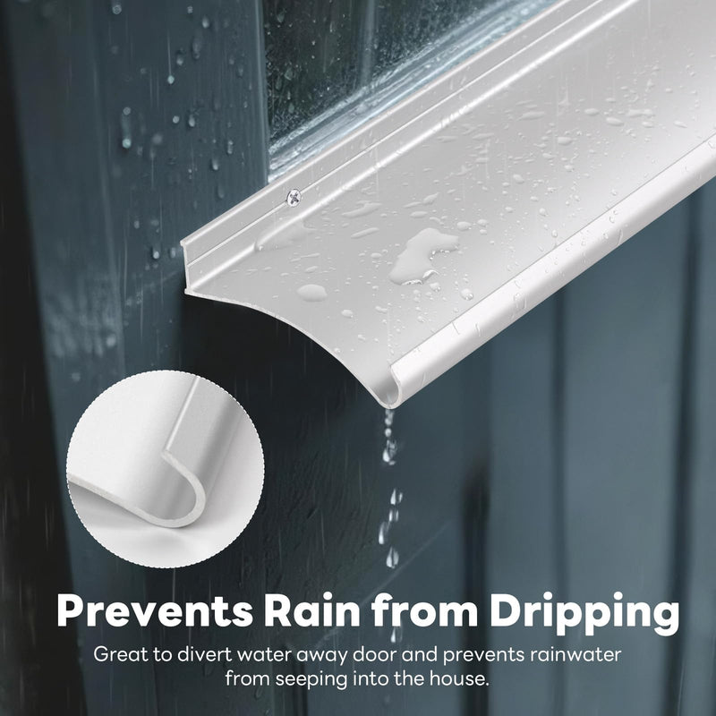 4" Extra-Wide Door Rain Drip Guard, 52" L Heavy Duty Aluminum Thickened Window Door Rain Deflector, Door Drip Cap, 0.8" Height Overhead Drip Edge (Silver) 1 52in-Silver