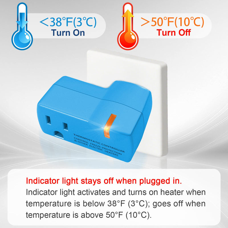 3 PCS Upgraded Thermostat Outlet for Greenhouse and Well House Heater YeloDeer, Auto On 38 °F/Off 50 °F for Heater Pond De-icers Farm RV 3