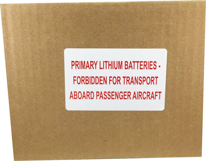 Primary Lithium Batteries Forbidden for Transport Aboard Passenger Aircraft Labels, 2.5 x 4 Inch Adhesive Shipping Stickers, 500 Battery Warning Labels Per Roll – Made in the USA