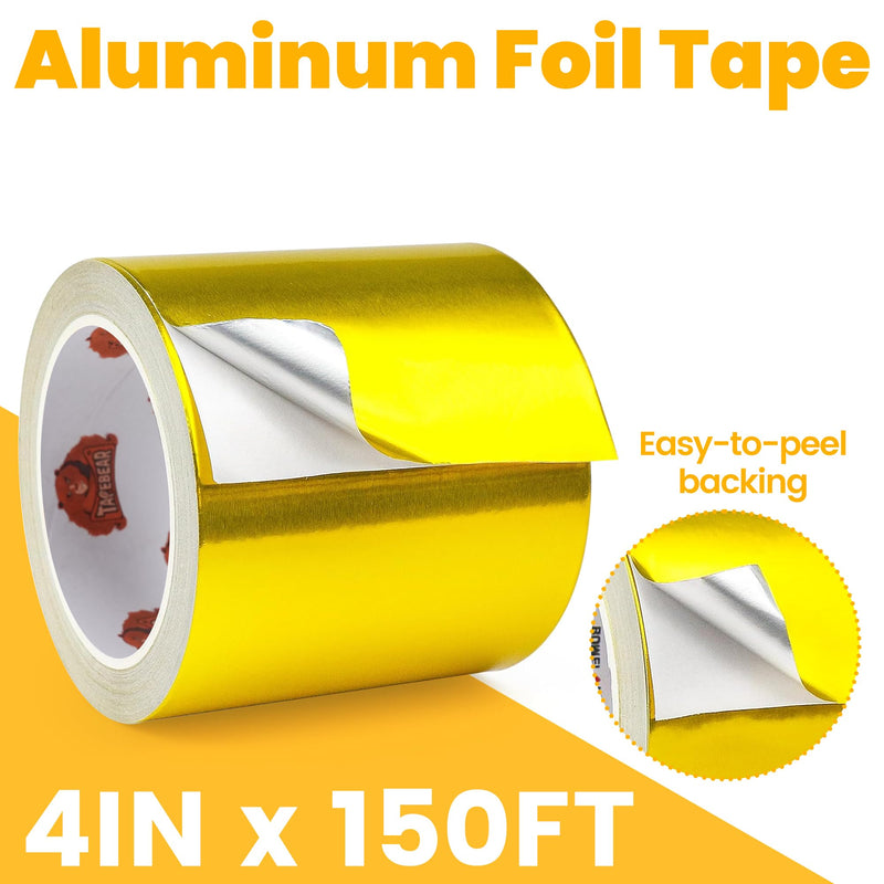 TAPEBEAR Gold Aluminum Tape 4" x 150FT, Professional Heat Reflective Tape Foil Duct Heat Shield Heat Resistant Tape for DIY Crafts, HVAC Ductwork, Dryer Vent, Exhaust Hose, Pipe Metal Repair