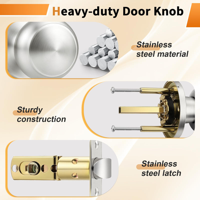 Probrico Door Knob Brushed Nickel Finish, 2 Pack Interior Door Handles with Round Rosette, Classic Colonial Knob Passage Function for Closet Hallway