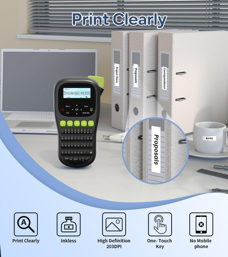 [Australia - AusPower] - Label Maker Machine with-Tape, Label Maker Waterproof-Labels, Wire Labeler Machine with Tapes Laminated, H1100 Handheld Labeling Maker, Backlit-LCD & One-Touch Key, Home Industrial Office Organization Black Label maker with Tape 