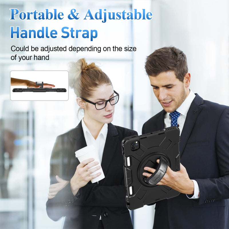 [Australia - AusPower] - SUPFIVES Case for iPad Pro 11 inch (2022/2021/2020), Upgraded Military Grade Shockproof Protector Silicone iPad Pro 11 4th Gen Cover Pencil Holder+ Handle+ Shoulder Strap+ Rotating Kickstand, Black Ipad pro 11 inch 2022/2021/2020/2018 