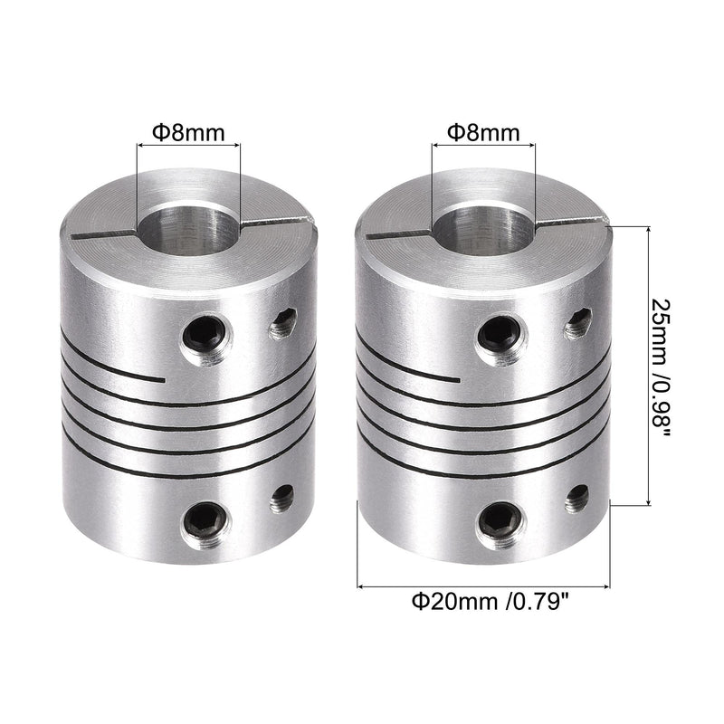[Australia - AusPower] - uxcell 2PCS Motor Shaft 8mm to 8mm Helical Beam Coupler Coupling 20mm Dia 25mm Length 