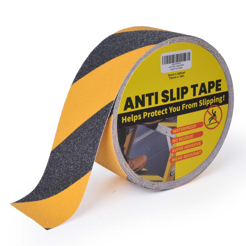TAPEBEAR Non Slip Hazard Tape 3inch x 60feet, Black and Yellow Safety Tape, Anti Slip Caution Tape Roll, Nonslip Warning Floor Tape for Indoor Outdoor Steps Stairs, Strong Grip Tape 3in x 60feet Yellow&Black 1