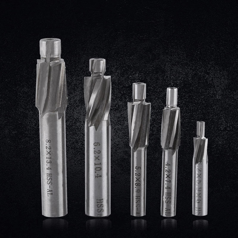 [Australia - AusPower] - 5 Pieces Countersink End Mills, HSS-AL M3 M4 M5 M6 M8 4 Tap Countersink End Mill Slot Drill for Milling Copper, Aluminium, Steel, Cast Iron 