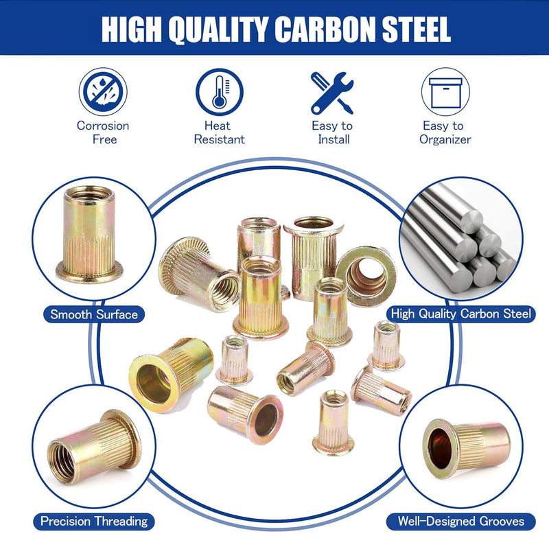 [Australia - AusPower] - Rivet Nut 1/2"-13 UNC 20Pcs Yellow Zinc Plated Finish Flat Head Rivnut Threaded Insert Nut Knurled Body (Yellow 1/2"-13) 