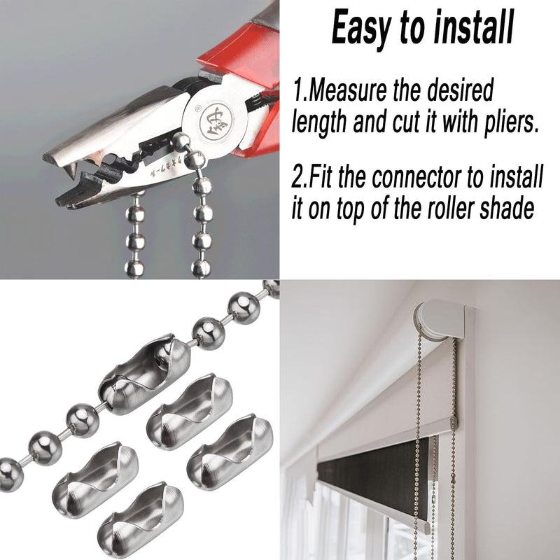 [Australia - AusPower] - #10 Beaded Ball Chain - 33ft Stainless Steel Ball Chain for Blinds & Shades with 10 Connectors, Fix or Replace for Broken Roller Shade Chain, Great for Vertical Window Blinds and Fan Pull Chain 
