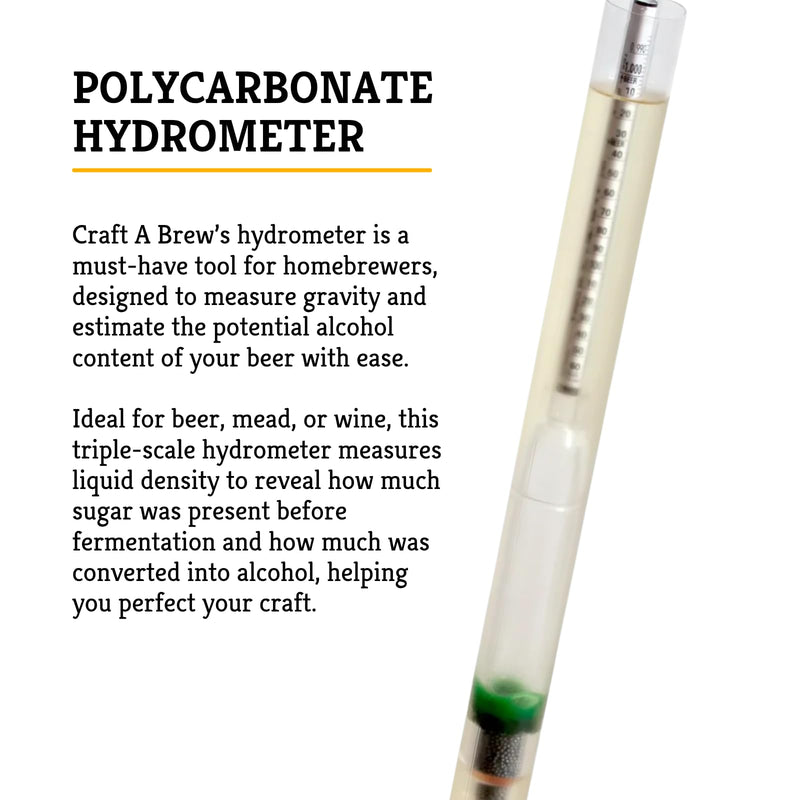 [Australia - AusPower] - Craft A Brew - Polycarbonate Hydrometer - Triple Scale - Measures Potential Alcohol Content & Density of Sugar - Durable & Built to Last - Specific Gravity, Potential ABV, & Brix Standard 