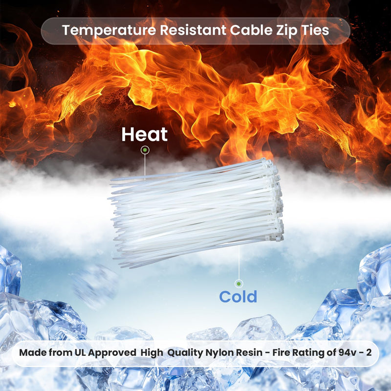 [Australia - AusPower] - White Zip Ties 4 inch (100 Pack) Multi-Purpose Small Mini Plastic Cable Zip Ties with 18 lb Tensile Strength. Self-Locking UV Resistant Clear White 4" 4" 100 pk 18lbs 