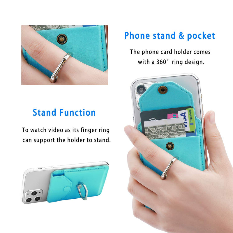 [Australia - AusPower] - Cell Phone RFID Ring Stand Stick on Wallet for Back of Phone for iPhone Android and All Smartphones Adhesive Credit Card Holder for Cell Phone-Green Green 