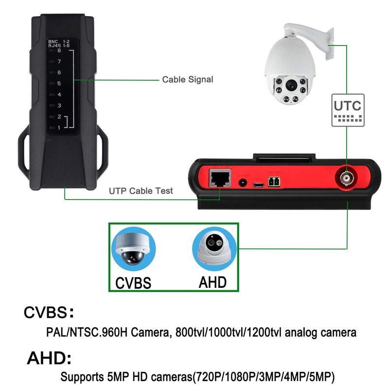 [Australia - AusPower] - Wrist CCTV Tester, HD 5MP Portable Camera Tester 5MP AHD CVBS Tester UTC OSD Control 4.3 Inch TFT LCD Monitor Analog Video Test Cable Test PTZ Control 12V Power Output(6300A) 