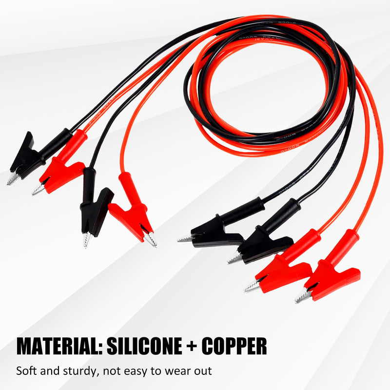 [Australia - AusPower] - 4PCS Dual Ended Crocodile Alligator Clips Jumper Wires, 1500V 15A 3.3ft/1m 14 Gauge Test Lead with Protective Insulator Clamps Silicone Test Flexible Cable Set Copper Clamps for Electrical Testing 4CPS 3.3FT 