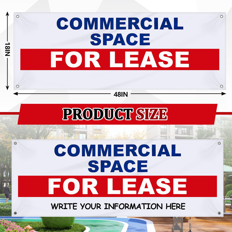 Hahafelt 18x48 Inch "Commercial Space for Lease" Vinyl Banner Sign, Durable Heavy-duty Outdoor Advertising Lease Sign, with Metal Grommets, Weather Resistant Business Rental Marketing Banner