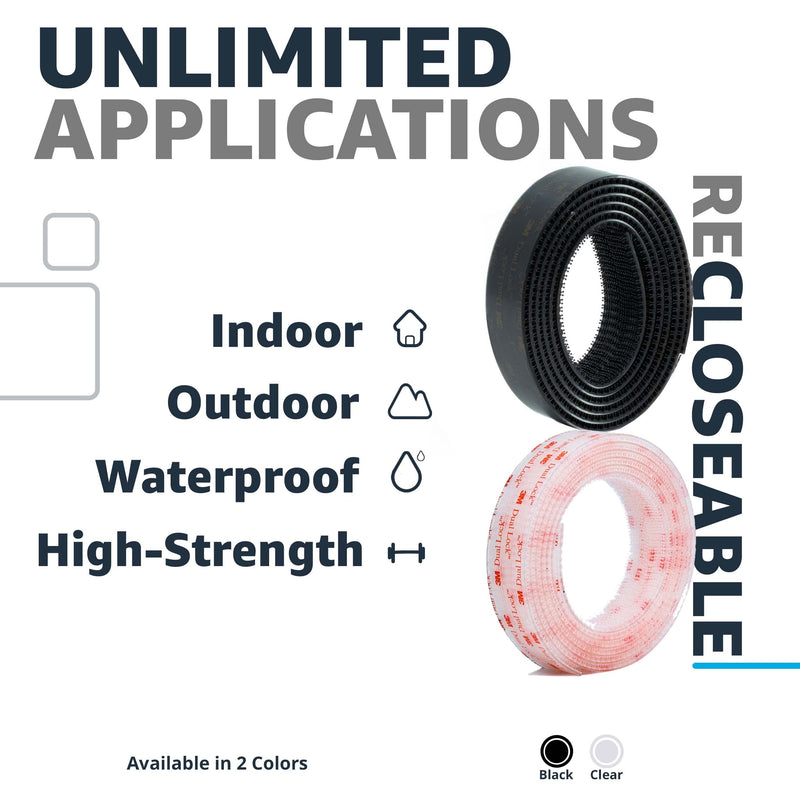 [Australia - AusPower] - Industrial Strength - Black Indoor/Outdoor Adhesive Mounting Tape - Self Mating Reclosable Fastener Compatible with 3M SJ3550 / SJ3560 Dual Lock 10FT X 2 PACK 