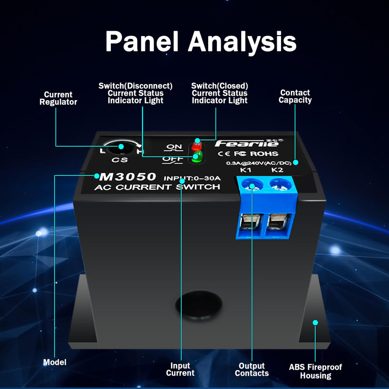 [Australia - AusPower] - Current Sensing Relay AC Current Sensing Switch 0-30A Normally Open Current Sensor Monitoring Relay (M3050) M3050 