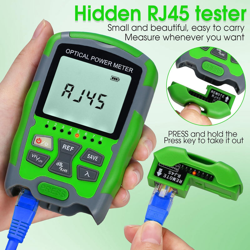 [Australia - AusPower] - Rechargeable Optical Power Meter A-MC70-30 (-70~+10dBm) mini Fiber Cable Tester for SC/FC/ST/LC Interface 4-in-1 Function with Fiber Test Pen 30 & RJ45 LED Equipped with 1 FC-LC Adapter 