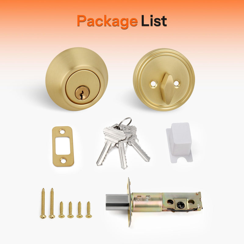 Single Cylinder Deadbolt, Keyed Front Door Lock, Satin Brass | Keyed exterior deadbolt with thumb turn, adjustable latch, standard door fit, satin brass finish
