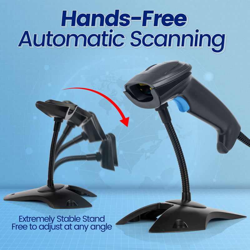 [Australia - AusPower] - OBZ 1D 2D Barcode Scanner with Stand, USB Wired Handheld QR Code Scanner Supports Screen Scan, Portable Automatic CMOS Image Bar Code Reader for Store, Library, Warehouse, POS and Computer Plug & Play USB handheld Scanner with Stand 