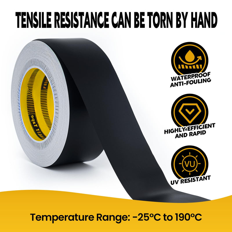 LLPT Aluminum Black Foil Tape 2 Inches x 55 Yards 3.94 Mil Heavy Duty Adhesive HVAC Sealing Hot Cold Air Duct Tape for Pipe Metal Repair (BF255) 2" x 165 Ft