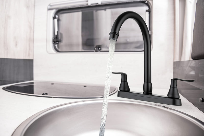 Dura Faucet DF-PK330HLH-MB RV Swivel J-Spout Kitchen Faucet (Matte Black) | RV swivel j-spout kitchen sink faucet for camper and trailer galleys. Matte Black finish.