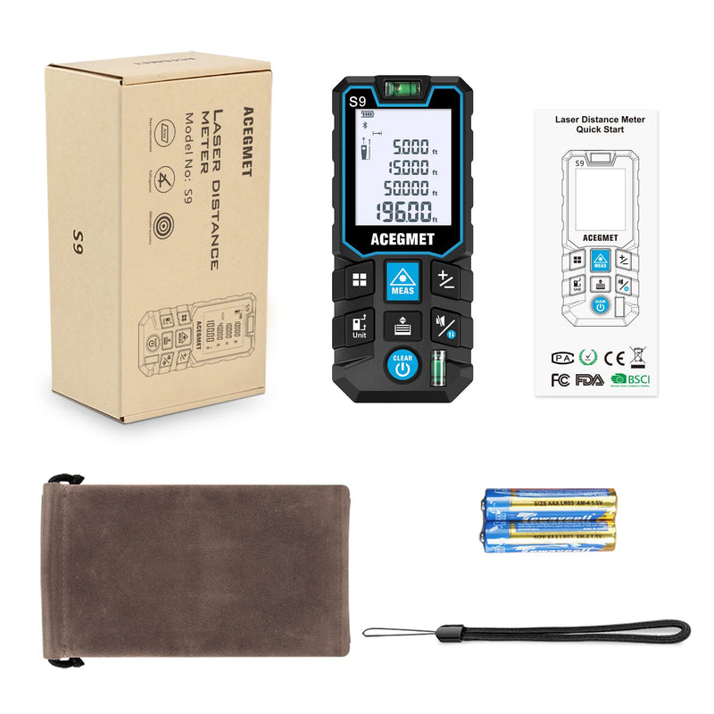 ACEGMET Laser Measure with Phone App, 229ft/70m Laser Measurement Tool with 2 Bubble Levels, LCD Backlit Display, IP54 Waterproof, Pythagorean Mode for Distance, Area, Volume APP Version