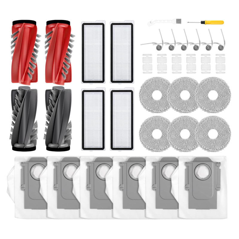 [Australia - AusPower] - 34 PCS Qrevo S5V Replacement Accessories Compatible with Roborock Qrevo Curv/S5X/Edge/Edge S5A/Qrevo S5V Robot Vacuum, 2 Mainbrush, 6 Scent Tablets,4 HEPA Filters, 6 Dust Bags,6 Mop Pads, 6 Side Brush 