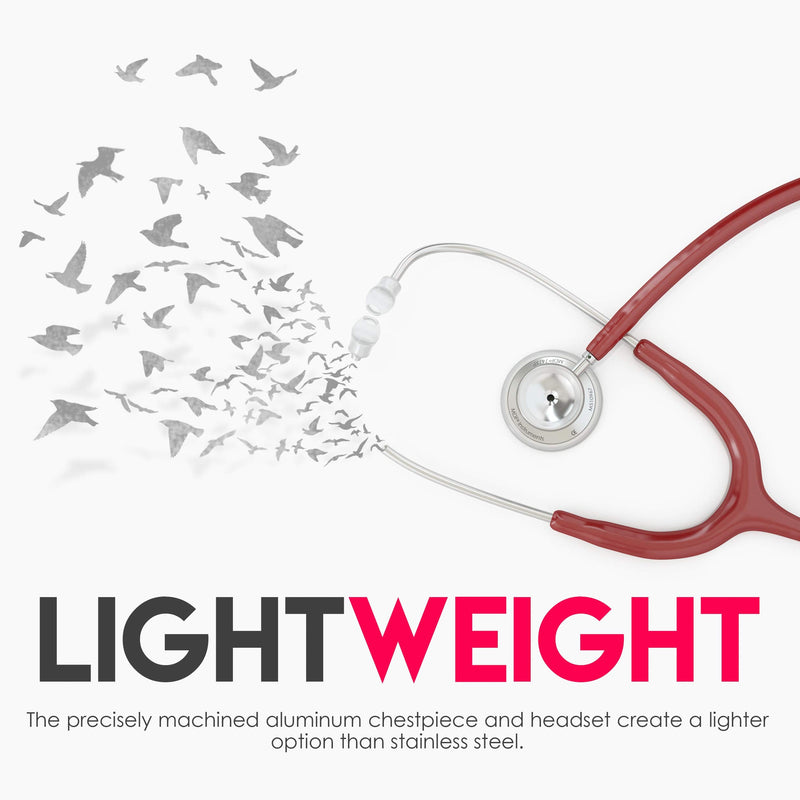 [Australia - AusPower] - MDF Instruments Acoustica Lightweight Stethoscope for Doctors, Nurses, Students, Silver/Burgundy tube + MDF LUMiNiX Illuminator Medical Professional Diagnostic Penlight 
