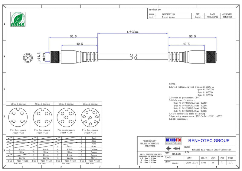 [Australia - AusPower] - M12 Connector 5 Pin A-Code Female to Female Double Ended Cable 1M/3.3ft 5 Pin A-Code Female to Female 1M/3.3ft 