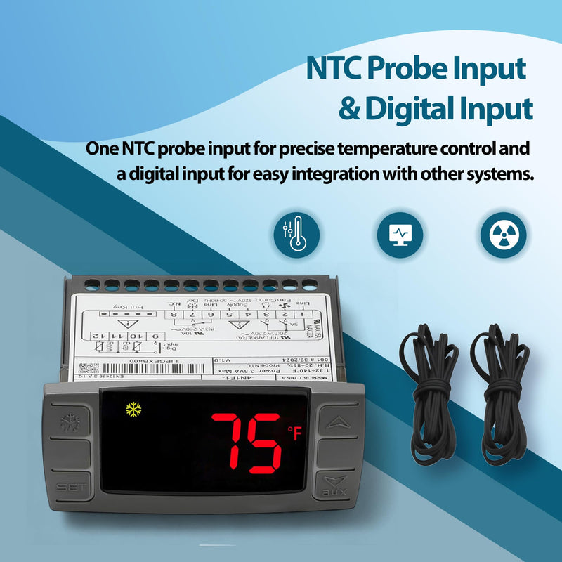 [Australia - AusPower] - for Dixell XR02CX-4N1F1 Temperature Controller Digital Thermostat Controller with Temperature Sensing Probe 120V 50-60Hz for Refrigerators, Freezers, Heating Appliances 