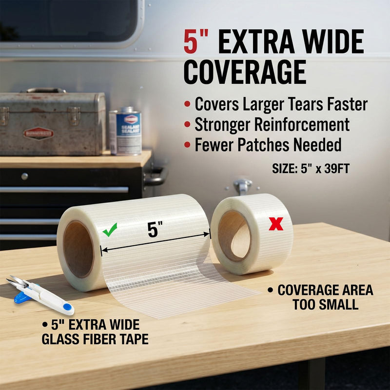RV Awning Repair Tape, 5" x 39FT Heavy Duty Waterproof Fabric Repair Tape for Camper, Tent, Tarp & Boat Covers, UV Resistant Canvas Patch Tape for Outdoor Tear Repair
