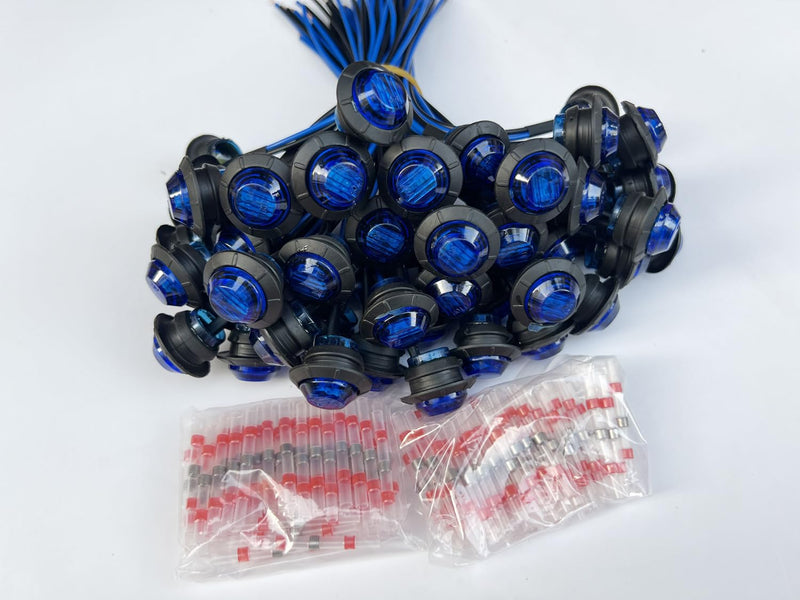 [Australia - AusPower] - 50pcs 3/4 side marker lights Blue Clearance Lamp Small Round Amber LED Side Marker Indicator Turn Signal Light Truck Trailer Bus Marine RV Automobiles Flatbed with heat shrink butt connectors 50pcs 