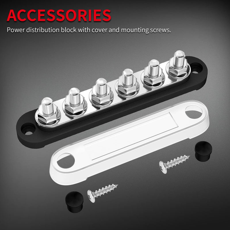 [Australia - AusPower] - DAIERTEK 12V Bus Bar 6 x 5/16" (M8) Terminal Studs 12 Volt Power Distribution Block with Cover Battery Bus Bar 12V - 48V Positive & Negative for Automotive Car Boat Solar System 