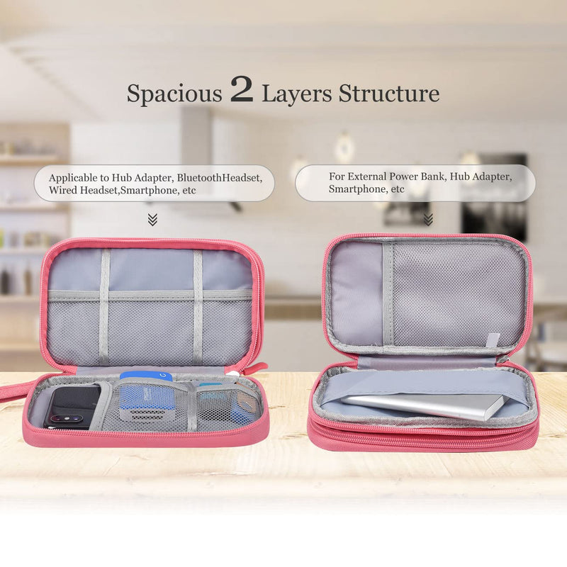 [Australia - AusPower] - Electronic Organizer Travel USB Cable Accessories Bag/Case,Waterproof for Power Bank,Charging Cords,Chargers,Mouse ,Earphones Flash Drive Double Layer - Pink 