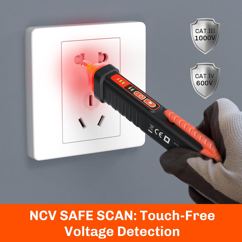 [Australia - AusPower] - Non Contact Voltage Tester Pen, Electrical Tester Pen, AC 12/48-1000V Dual Sensitivity, Live/Neutral Wire Detector with LED Flashlight & Audible Alarm, Safety Certified, Breakpoint Finder 