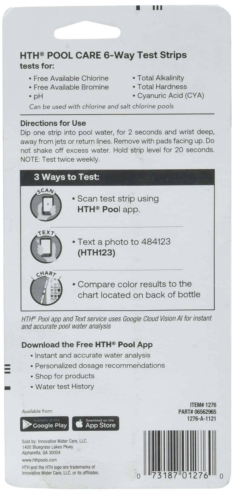 HTH 1276 Swimming Pool Care 6 Way Test Strips, Swimming Pool Water Chemical Tester, 30 Strips (Pack of 2)