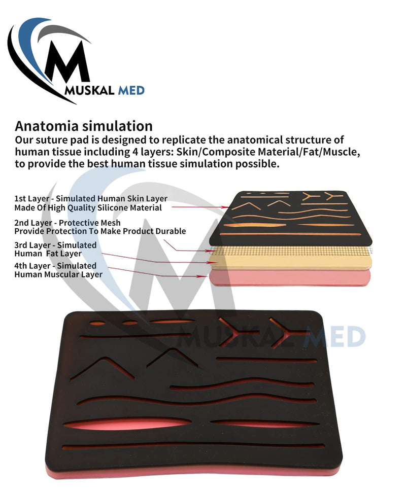 [Australia - AusPower] - Skin Practice Pads 3 Layer with 14 Wound 5x7" Skin Practice Kit Durable Silicon Skin Pad to be Used by Students for Training and Practice of Medical Veterinarian Students and Nurses DS-1357 