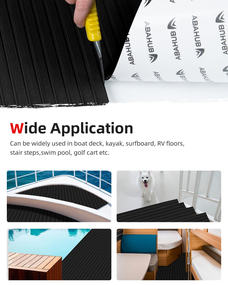 Abahub EVA Foam Boat Flooring Strip Cut Pattern Marine Decking Sheet with Self-Adhesive Carpet for Motorboat Kayak Surfboard SUP 96''x16''/47'' Black 96''L x 16''W