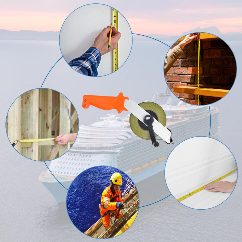 50m Steel Tape Measure with Ergonomic Handle | 50 m long steel tape measure in roller housing for longer distances during construction, land and surveying work. 1