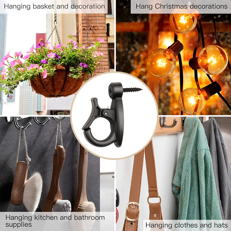 [Australia - AusPower] - Elrswy Light Hanger Hooks,String Light Hooks,Screw-in Hooks for Hanging String Lights and Wire,Plants,Wind Chimes,Plastic,Black,20 Pack Wall Black-20Pack 